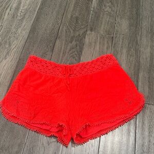 Forever 21 Women's Red crochet Trim Shorts with crochet stretchy waistband